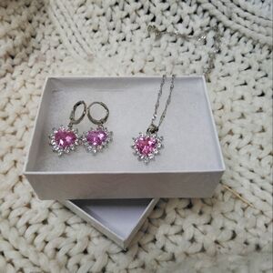 Elegant Pink Heart Jewelry Set 925 Silver Set! Brand New Never Been Used!